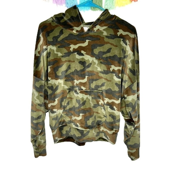 American Eagle Plush Soft Long Sleeve Hooded Camo Camouflage Pullover Sweatshirt - Picture 2 of 13